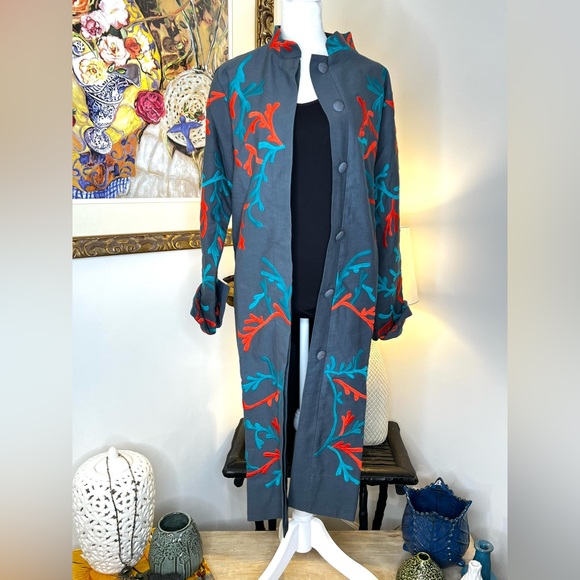 Gretchen Scott Twill Twig Jacket Embroidered Button Front Medium - Picture 2 of 11